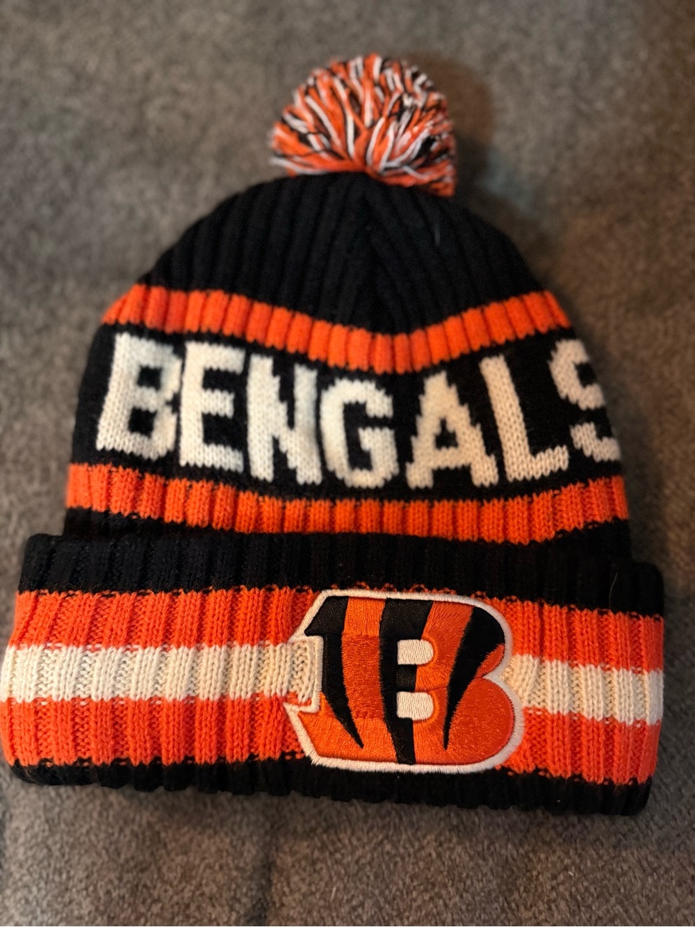 Cincinnati Bengals Adult Pom Beanie Hat - Orange/Black/White